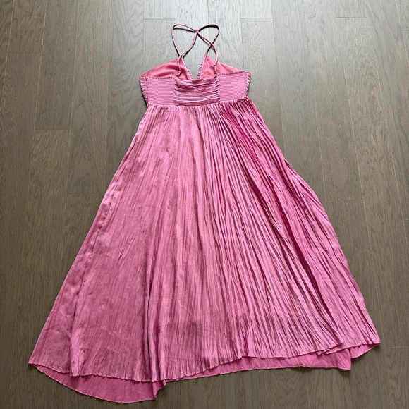 A.L.C. Angelina Plisse Satin Pleated Dress Chateau Rose Pink Halter Midi - 10 - Picture 3 of 11